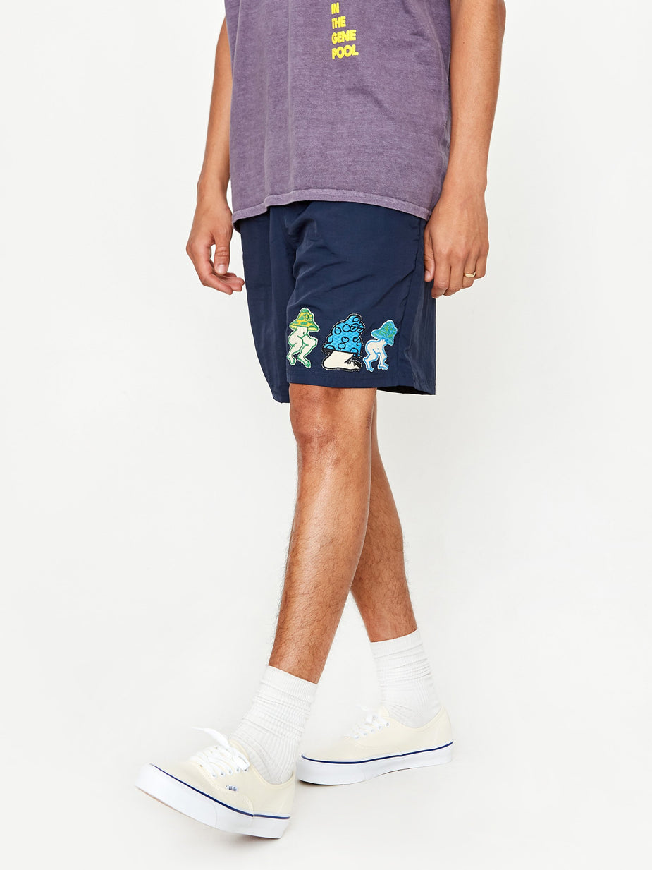 Brain Dead Brain Dead Mushroom Patch Nylon Beach Short - Navy - Blue