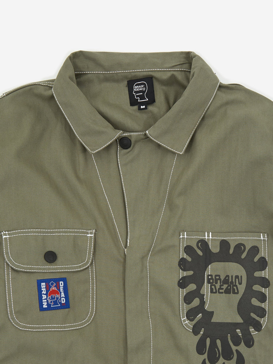 Brain Dead Brain Dead Printed Mechanics Overalls - Olive Green - Green
