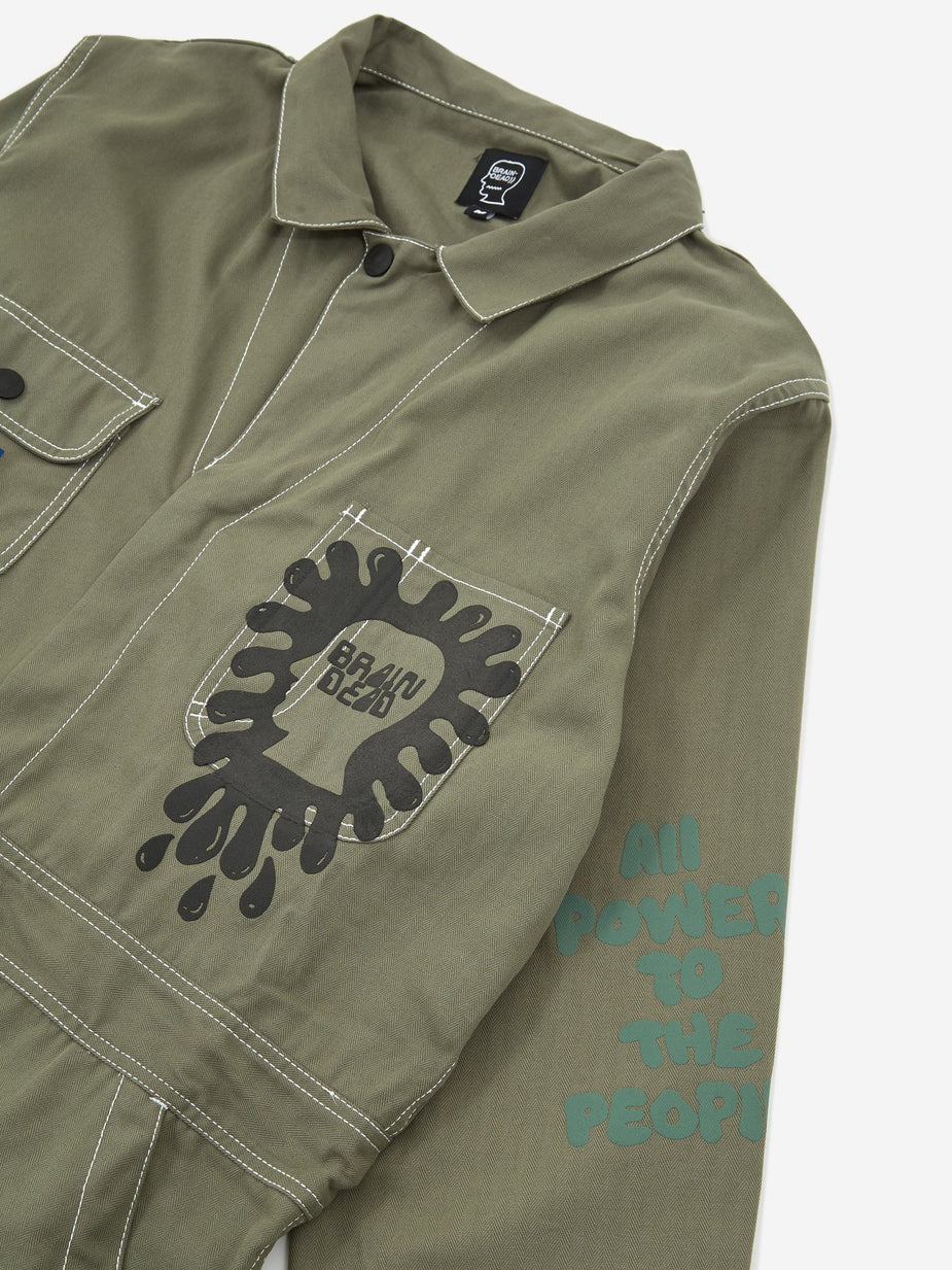 Brain Dead Brain Dead Printed Mechanics Overalls - Olive Green - Green