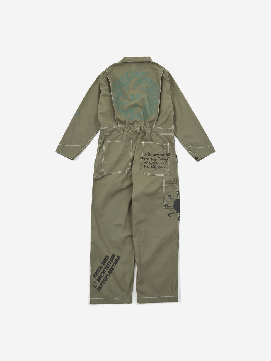 Brain Dead Brain Dead Printed Mechanics Overalls - Olive Green - Green