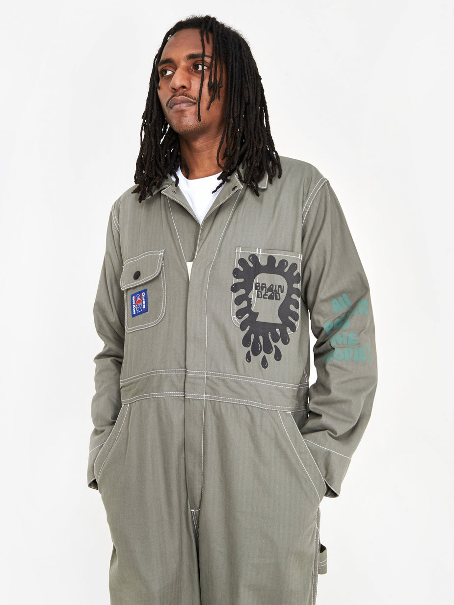 Brain Dead Brain Dead Printed Mechanics Overalls - Olive Green - Green