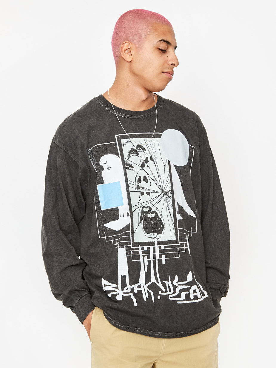Brain Dead Brain Dead Shriek Of The Falcon Longsleeve T-Shirt - Washed Black - Black