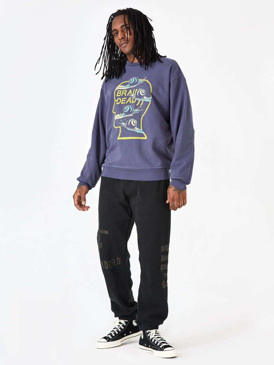 Brain Dead Brain Dead Snail Trail Crewneck Sweatshirt - Washed Navy - Blue