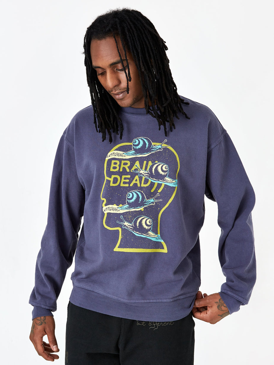 Brain Dead Brain Dead Snail Trail Crewneck Sweatshirt - Washed Navy - Blue