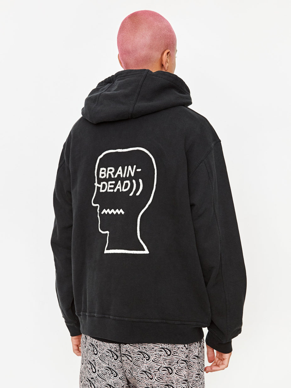 Brain Dead Brain Dead Speed Embroidered Text Logo Head Hoodie - Washed Black - Black