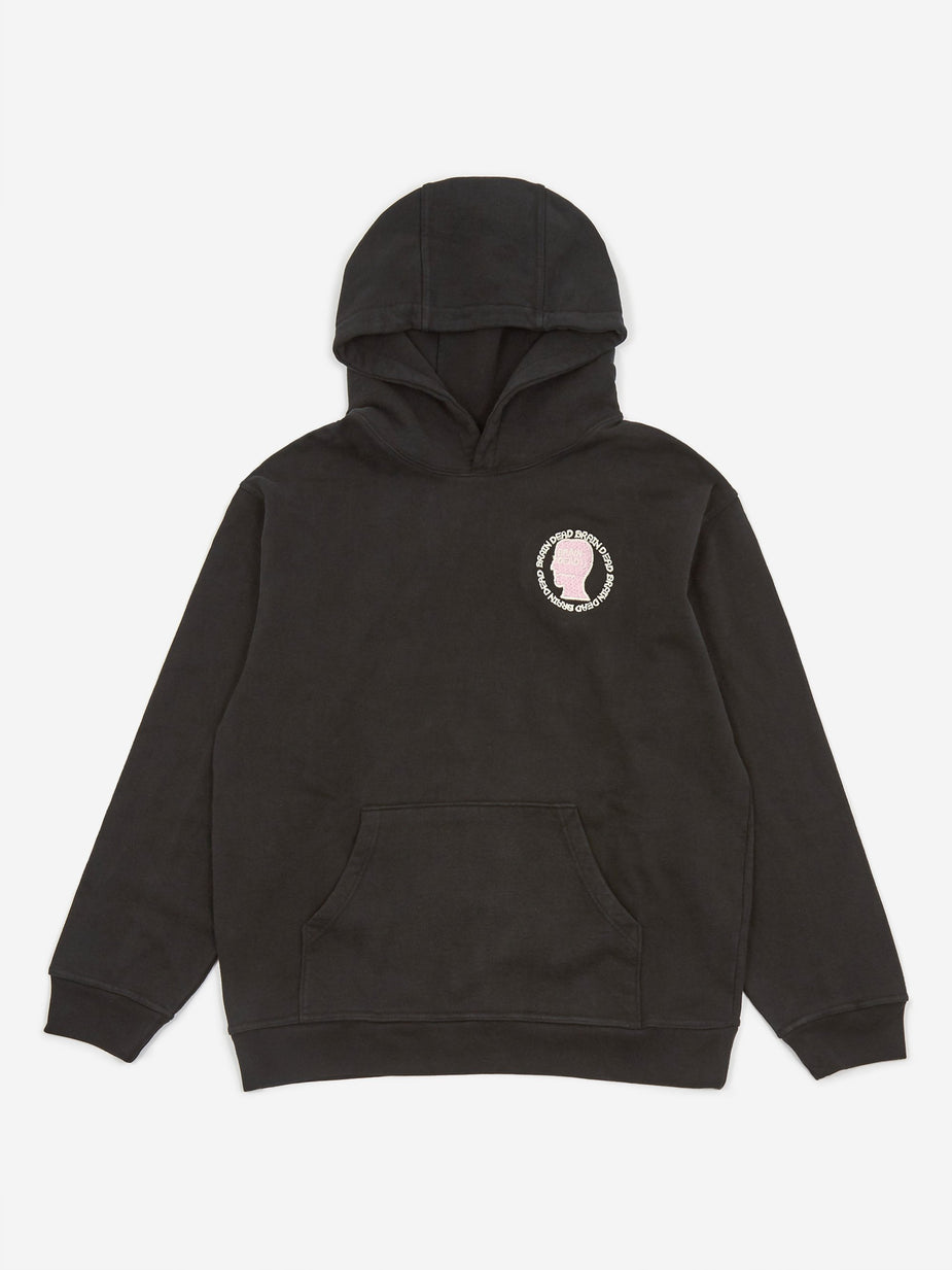 Brain Dead Brain Dead Speed Embroidered Text Logo Head Hoodie - Washed Black - Black