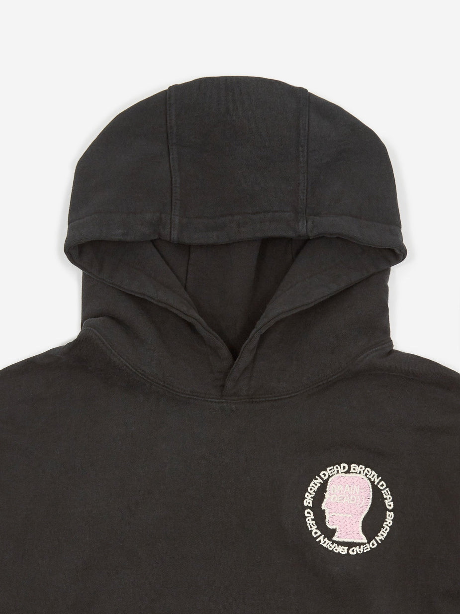 Brain Dead Brain Dead Speed Embroidered Text Logo Head Hoodie - Washed Black - Black