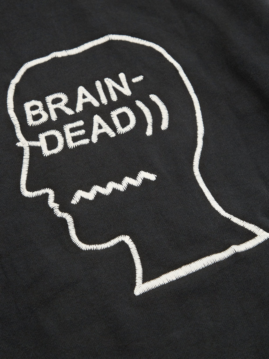 Brain Dead Brain Dead Speed Embroidered Text Logo Head Hoodie - Washed Black - Black