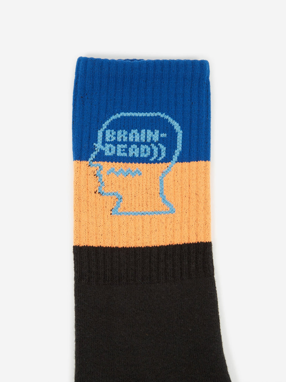Brain Dead Brain Dead Striped Logo Sock - Blue/Orange/Black - Orange