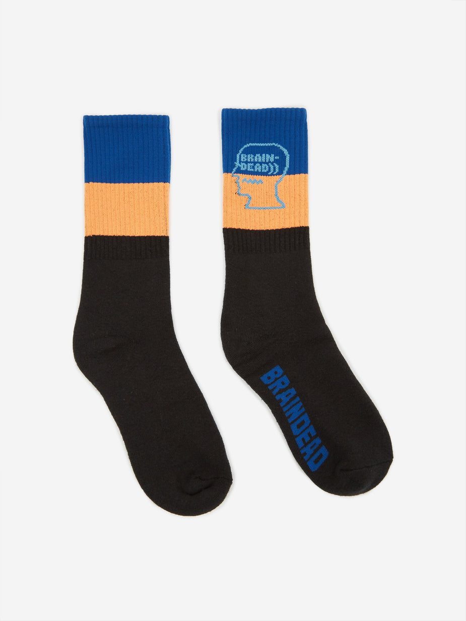 Brain Dead Brain Dead Striped Logo Sock - Blue/Orange/Black - Orange