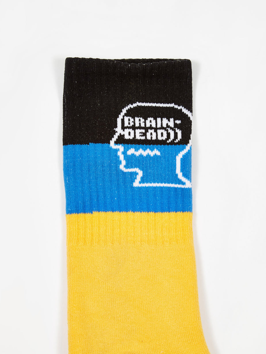 Brain Dead Brain Dead Striped Logo Sock - Yellow/Blue/Black - Yellow