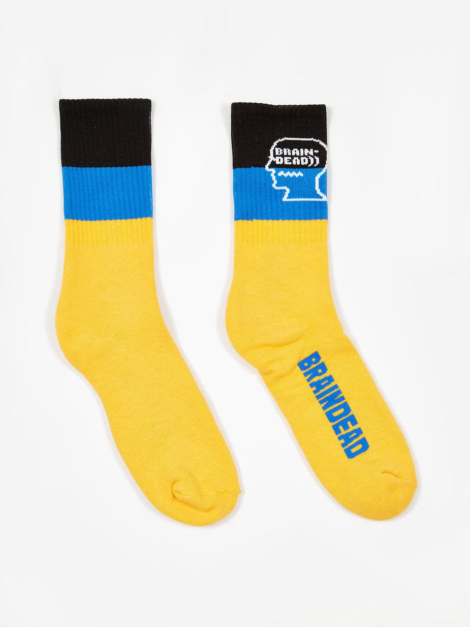 Brain Dead Brain Dead Striped Logo Sock - Yellow/Blue/Black - Yellow