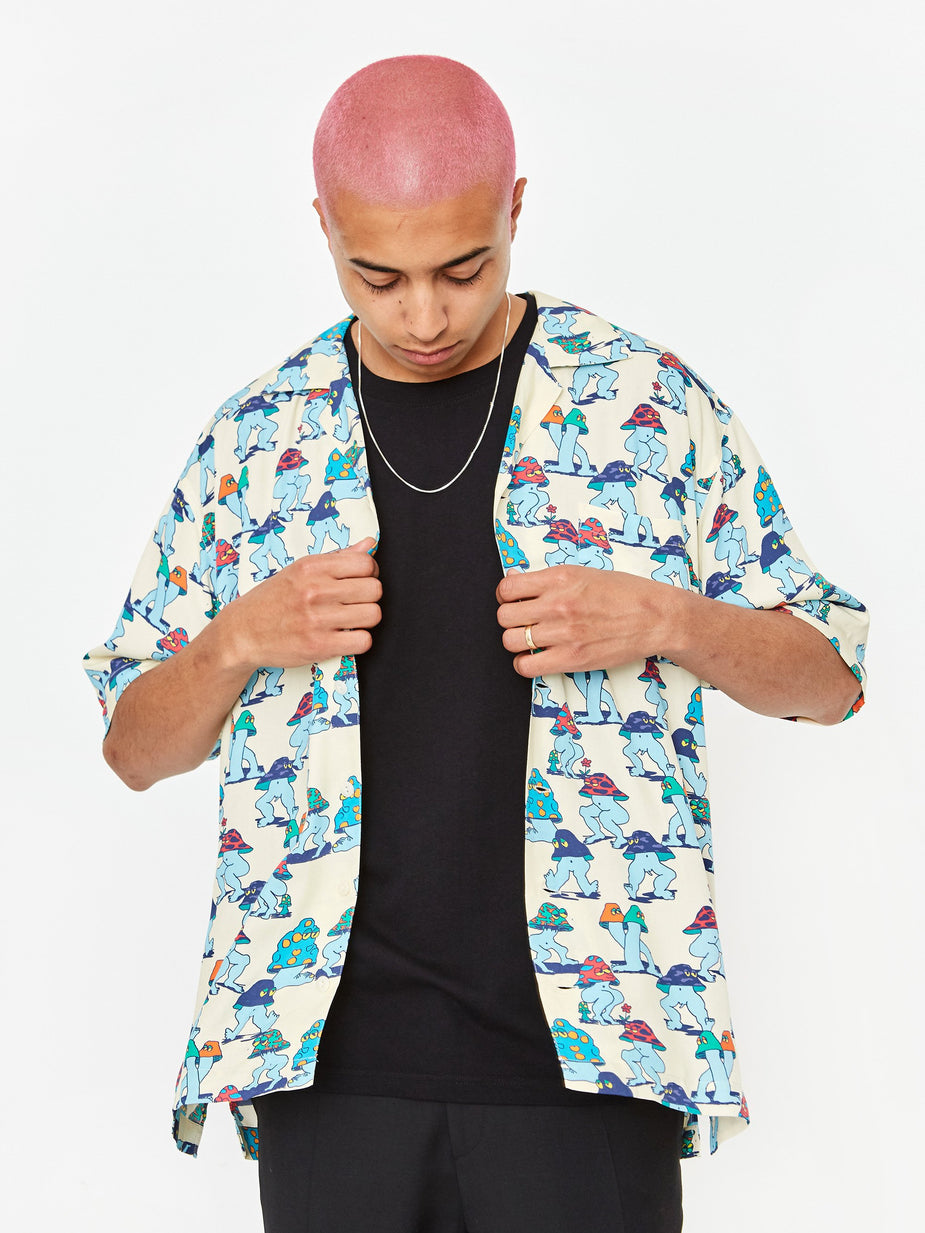 Brain Dead Brain Dead Will Mushroom Shortsleeve Hawaiian Shirt - Natural - Neutrals
