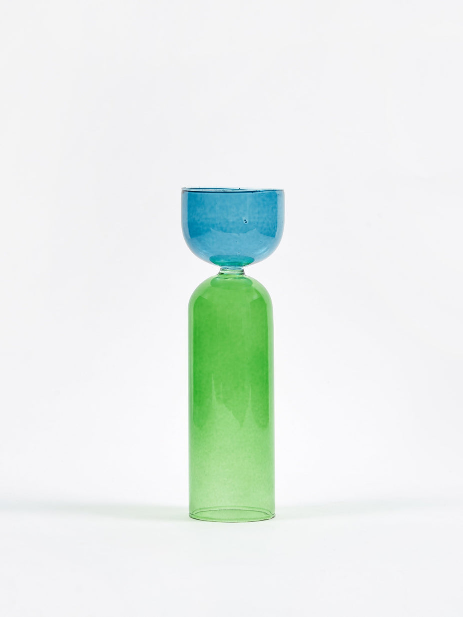 Broste Broste Alrik Glass T-Light Holder/Vase - Crown Blue/Smokey Pine - Blue