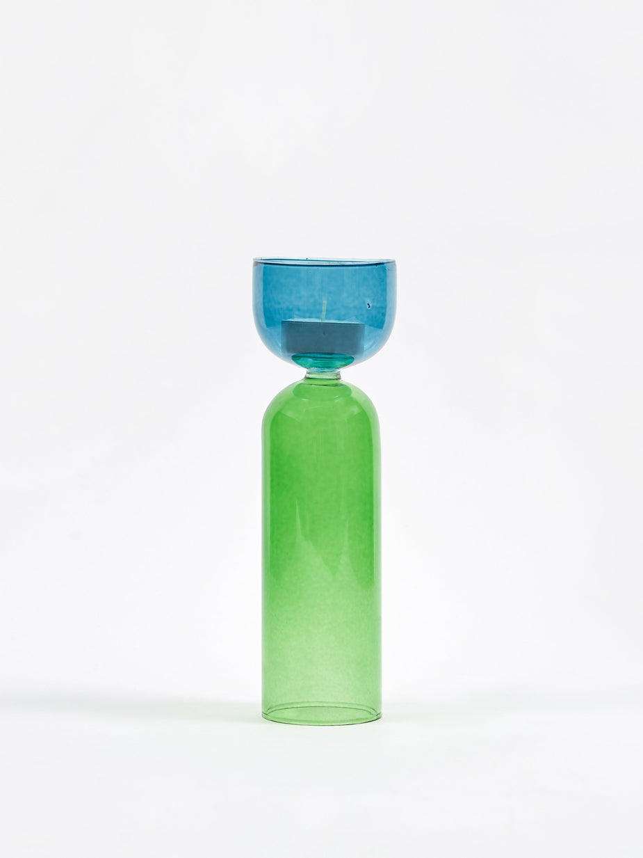 Broste Broste Alrik Glass T-Light Holder/Vase - Crown Blue/Smokey Pine - Blue