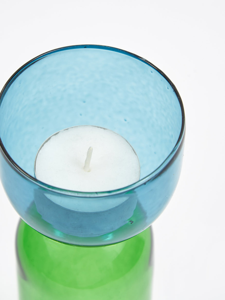 Broste Broste Alrik Glass T-Light Holder/Vase - Crown Blue/Smokey Pine - Blue