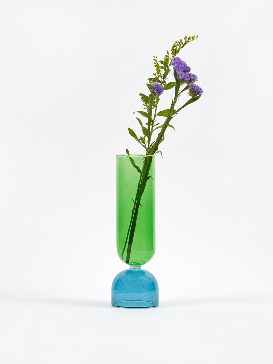 Broste Broste Alrik Glass T-Light Holder/Vase - Crown Blue/Smokey Pine - Blue