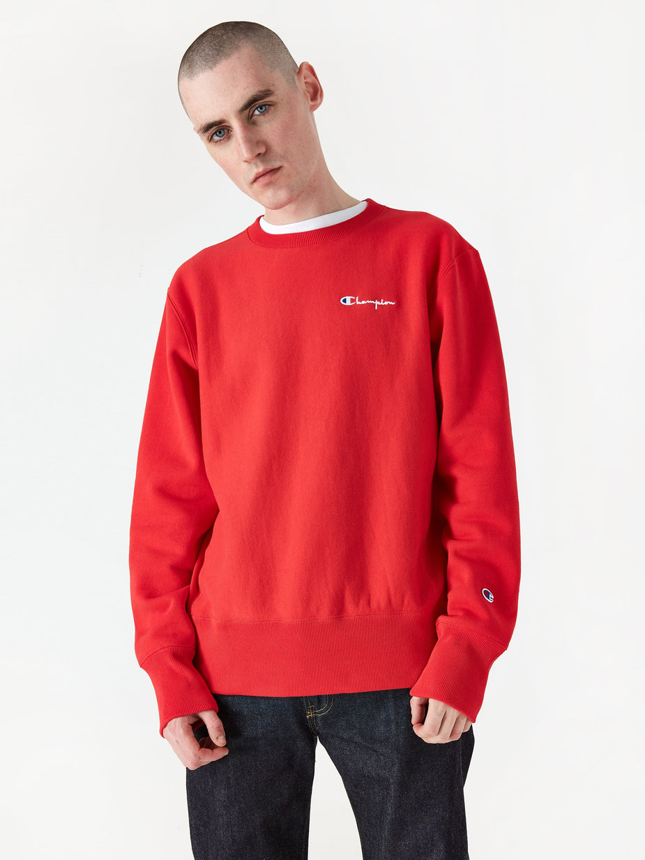 Champion Champion Reverse Weave Small Script Crewneck Sweatshirt - Red - Red