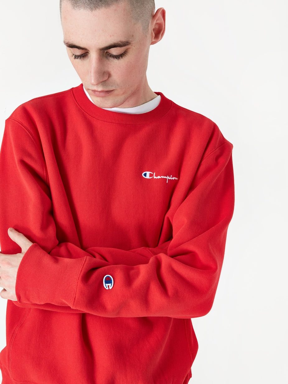 Champion Champion Reverse Weave Small Script Crewneck Sweatshirt - Red - Red