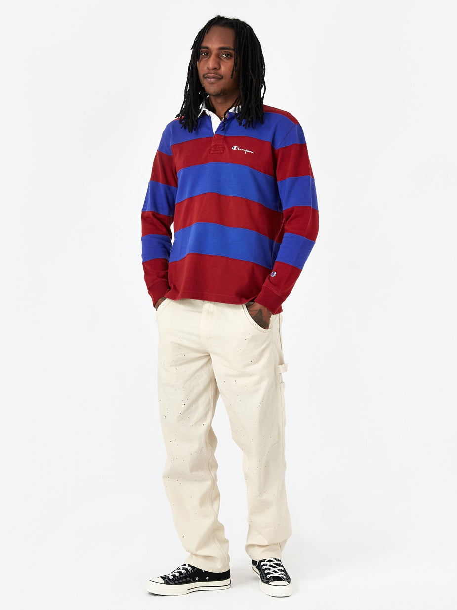 Champion Champion Striped Longsleeve Polo T-Shirt - Red - Red