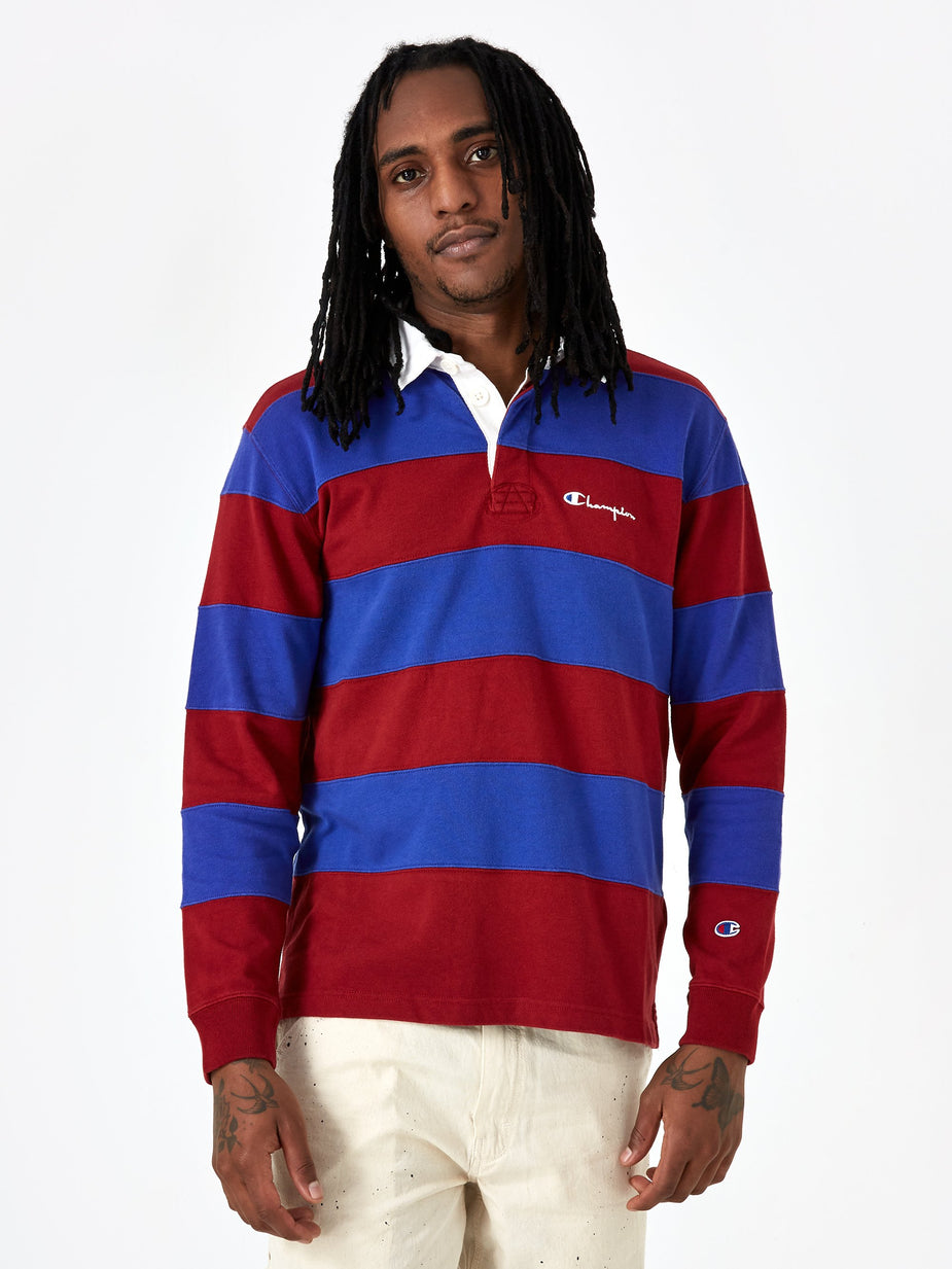 Champion Champion Striped Longsleeve Polo T-Shirt - Red - Red