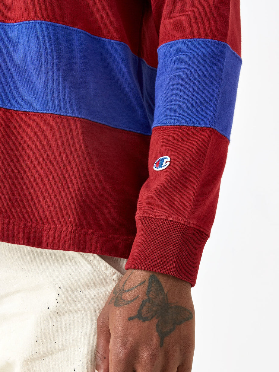 Champion Champion Striped Longsleeve Polo T-Shirt - Red - Red