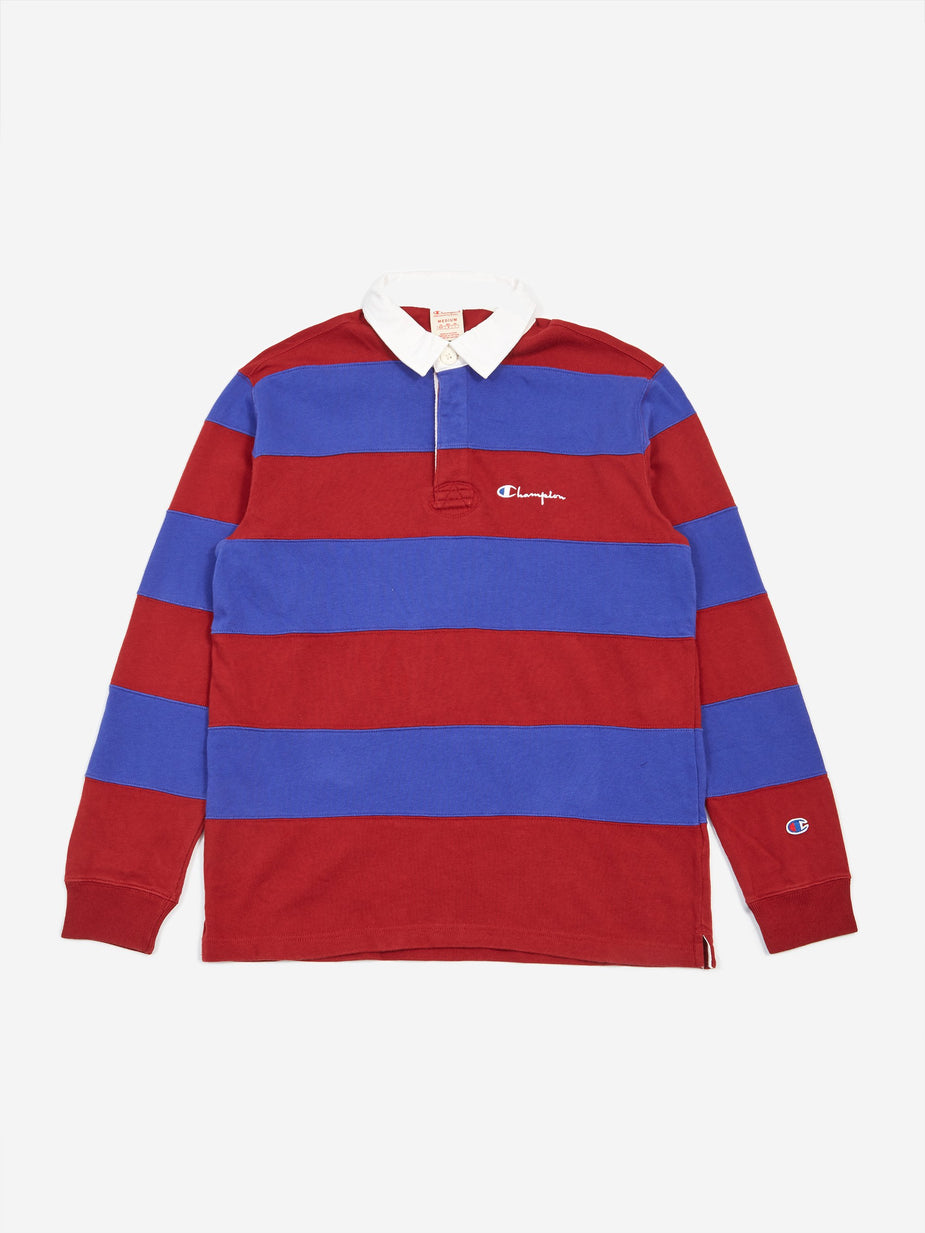 Champion Champion Striped Longsleeve Polo T-Shirt - Red - Red