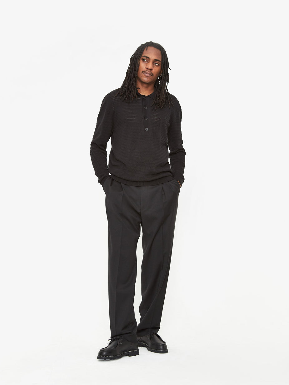 CMMN SWDN CMMN SWDN Curtis Crochet Knit Polo Shirt - Black - Black