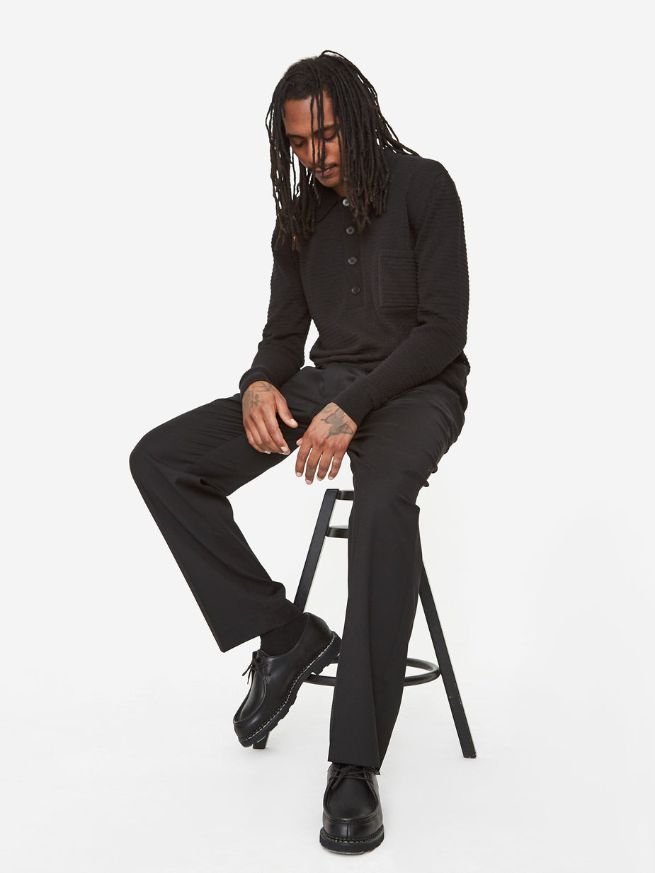 CMMN SWDN CMMN SWDN Curtis Crochet Knit Polo Shirt - Black - Black