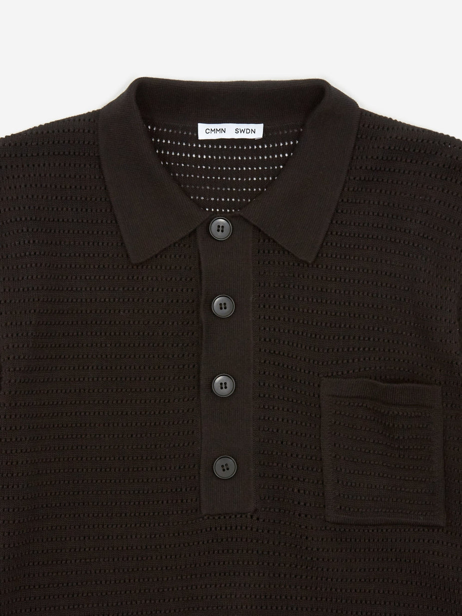 CMMN SWDN CMMN SWDN Curtis Crochet Knit Polo Shirt - Black - Black