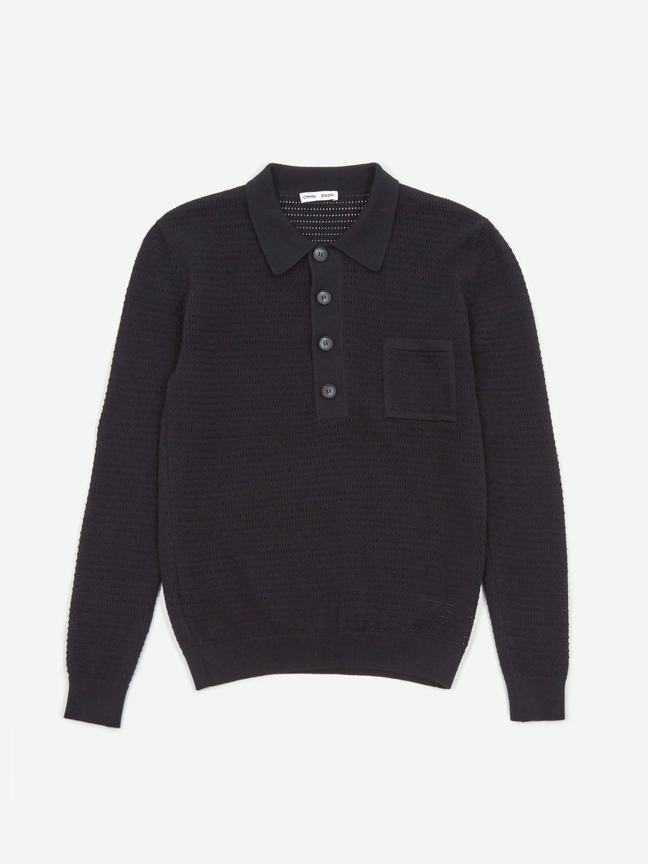 CMMN SWDN CMMN SWDN Curtis Crochet Knit Polo Shirt - Navy - Blue