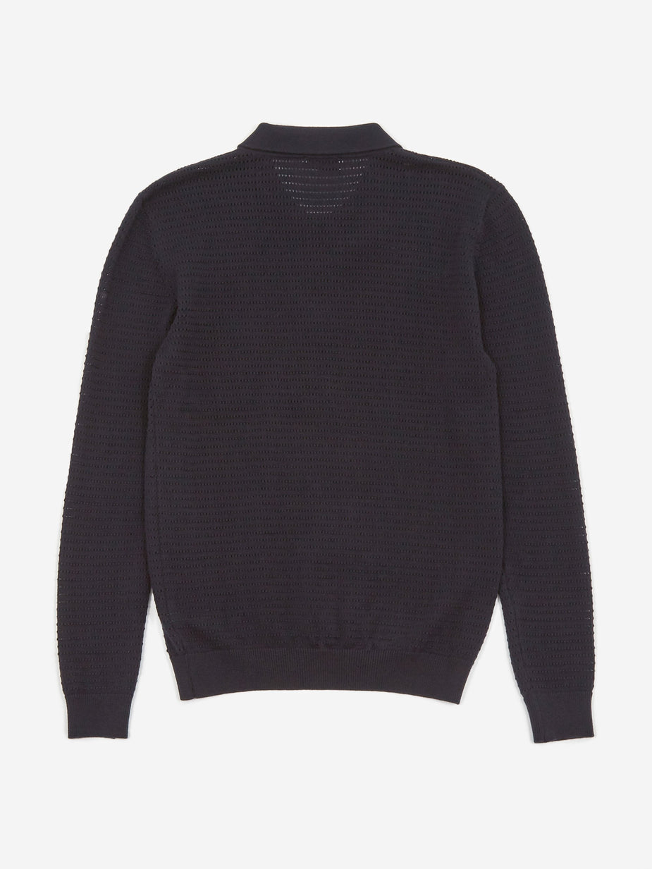CMMN SWDN CMMN SWDN Curtis Crochet Knit Polo Shirt - Navy - Blue