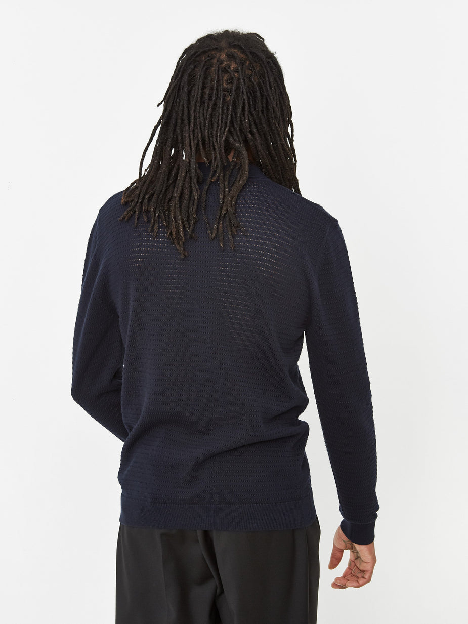 CMMN SWDN CMMN SWDN Curtis Crochet Knit Polo Shirt - Navy - Blue
