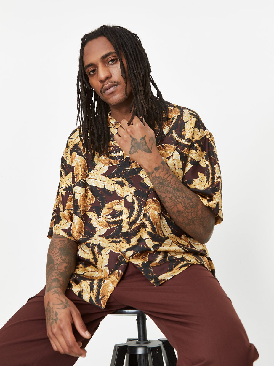 CMMN SWDN CMMN SWDN Kim Relaxed Fit Open Collar Shirt - Leaf Burgundy - Red