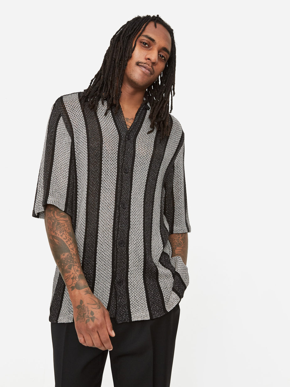 CMMN SWDN CMMN SWDN Wes Knitted Shortsleeve Shirt - Black/Silver - Silver