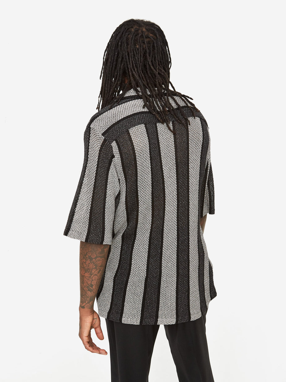 CMMN SWDN CMMN SWDN Wes Knitted Shortsleeve Shirt - Black/Silver - Silver