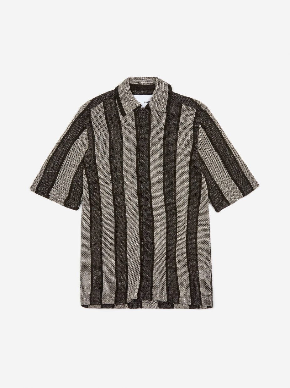 CMMN SWDN CMMN SWDN Wes Knitted Shortsleeve Shirt - Black/Silver - Silver