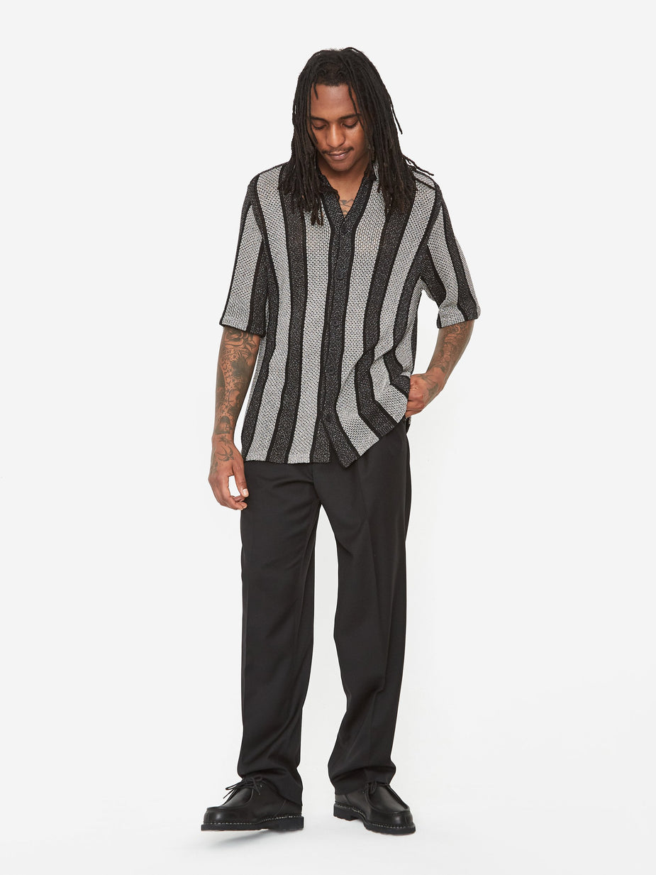 CMMN SWDN CMMN SWDN Wes Knitted Shortsleeve Shirt - Black/Silver - Silver