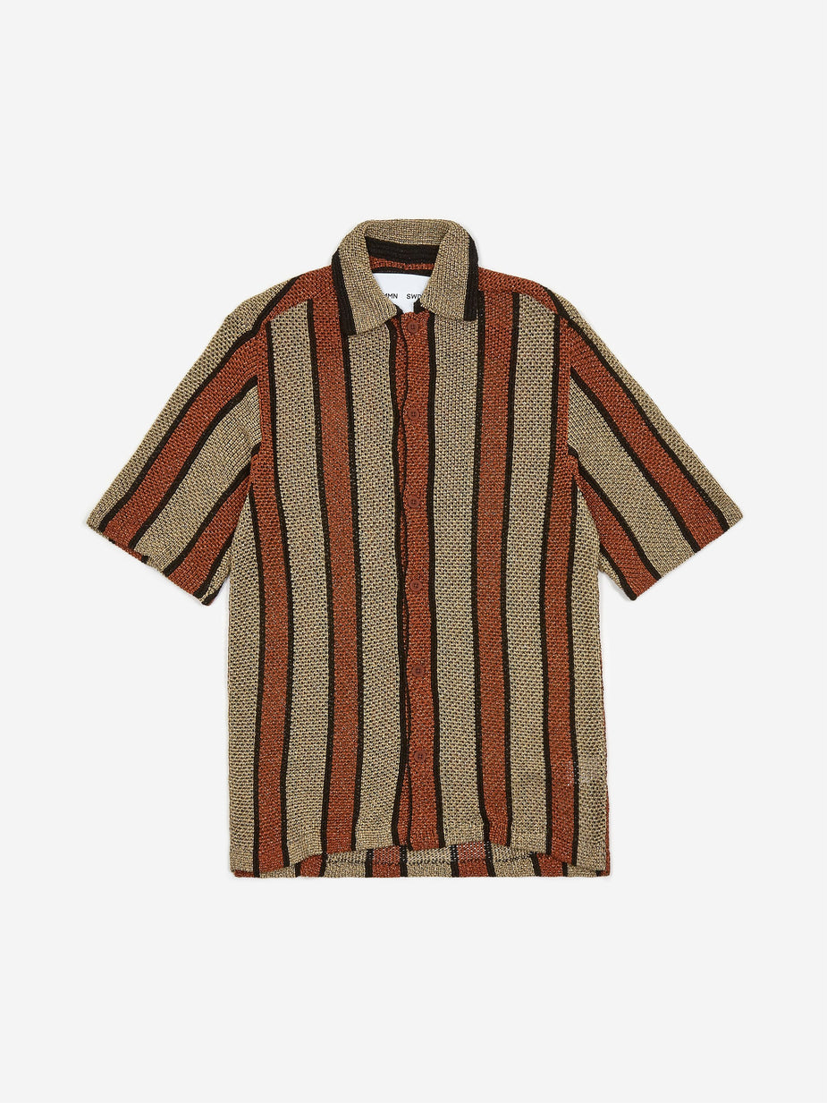 CMMN SWDN CMMN SWDN Wes Knitted Shortsleeve Shirt - Brown/Gold - Gold