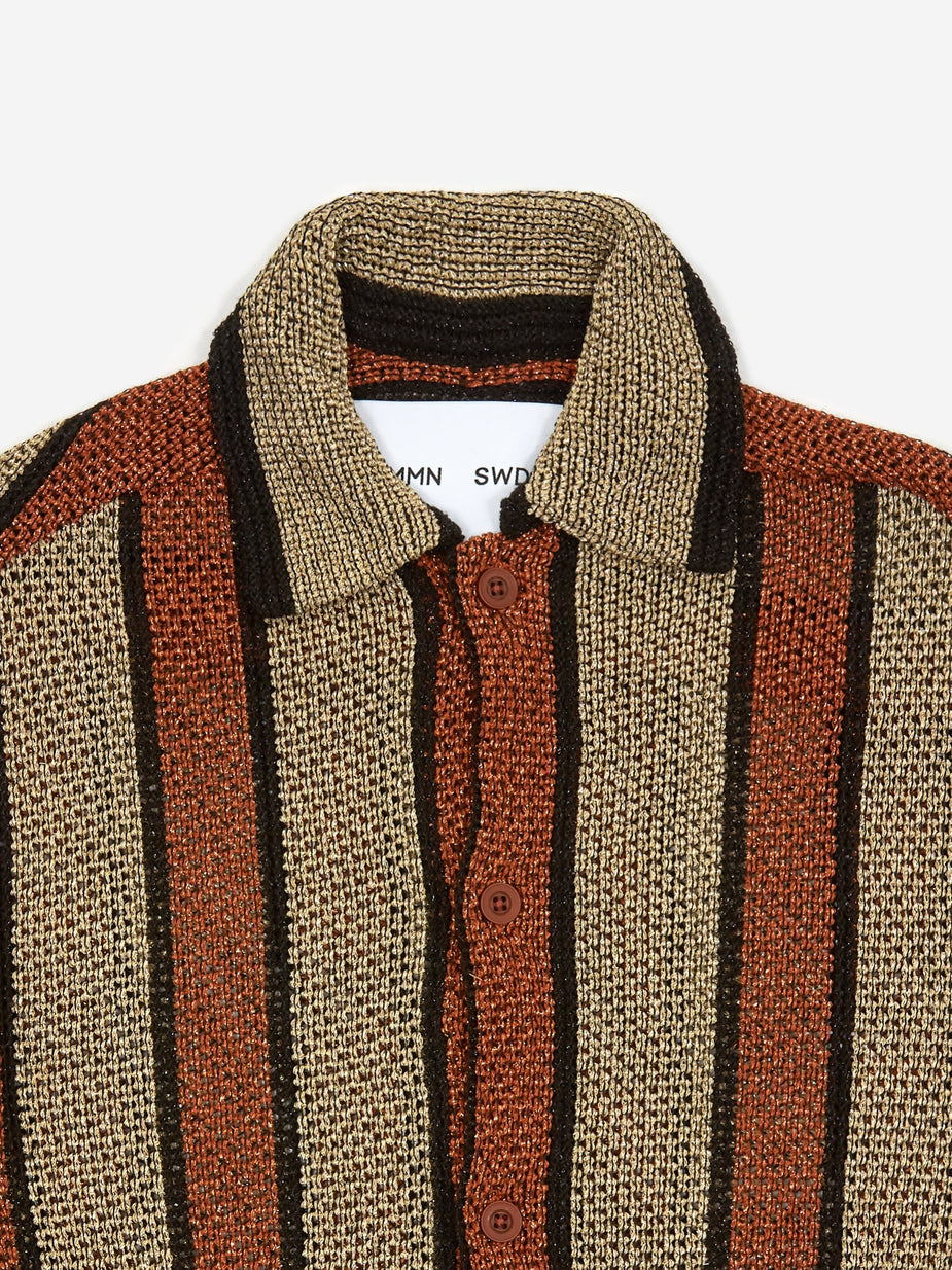 CMMN SWDN CMMN SWDN Wes Knitted Shortsleeve Shirt - Brown/Gold - Gold