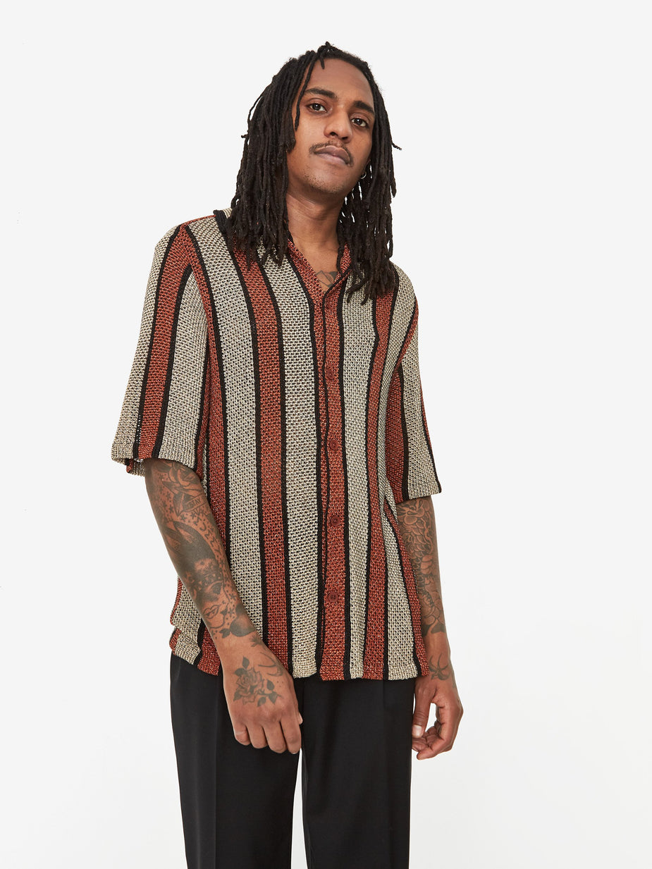 CMMN SWDN CMMN SWDN Wes Knitted Shortsleeve Shirt - Brown/Gold - Gold
