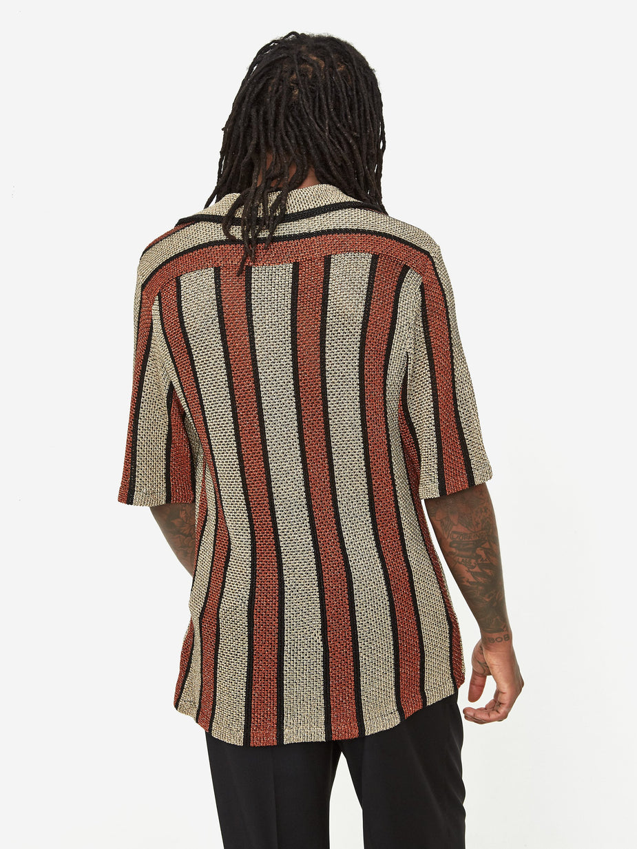 CMMN SWDN CMMN SWDN Wes Knitted Shortsleeve Shirt - Brown/Gold - Gold