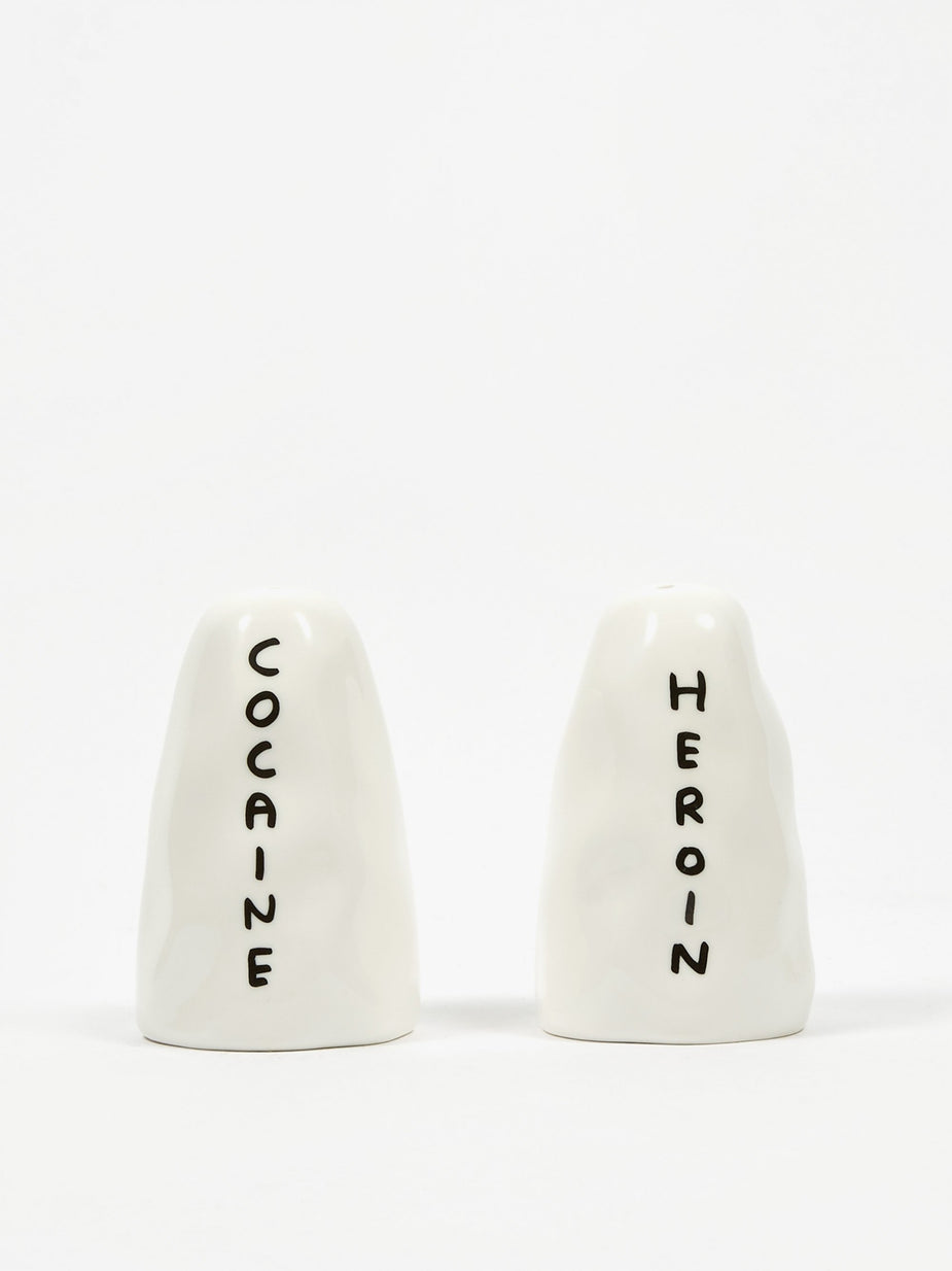 David Shrigley David Shrigley Heroin And Cocaine Salt & Pepper Shakers - White