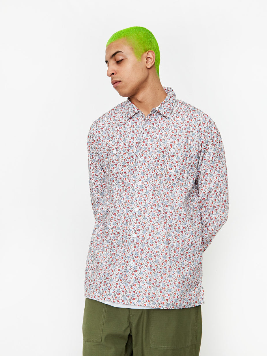 Engineered Garments Engineered Garments Classic Shirt - White/Blue/Orange Floral - Orange