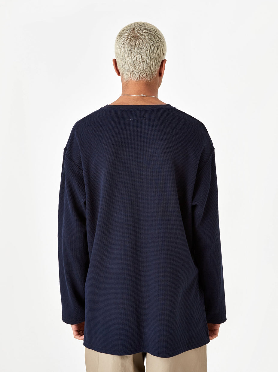 Engineered Garments Engineered Garments Longsleeve Thermal Crewneck T-Shirt - Dark Navy - Blue