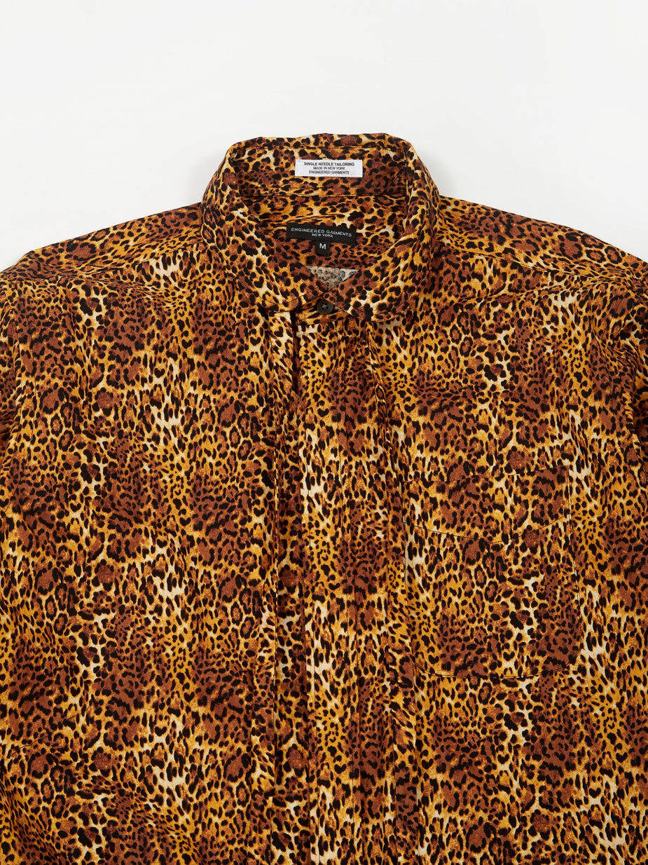 Engineered Garments Engineered Garments Rounded Collar Shirt - Brown Leopard Print - Brown