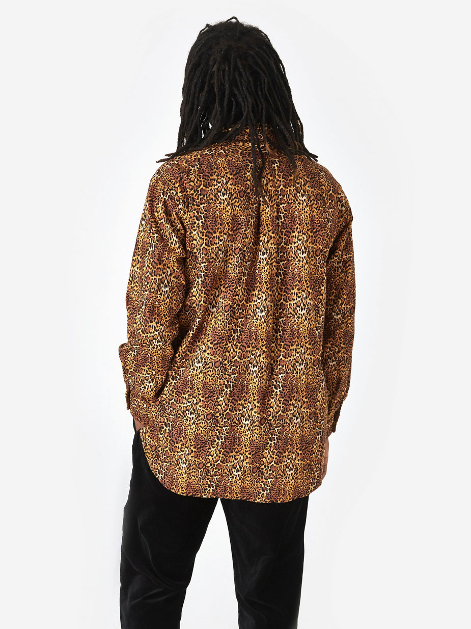 Engineered Garments Engineered Garments Rounded Collar Shirt - Brown Leopard Print - Brown