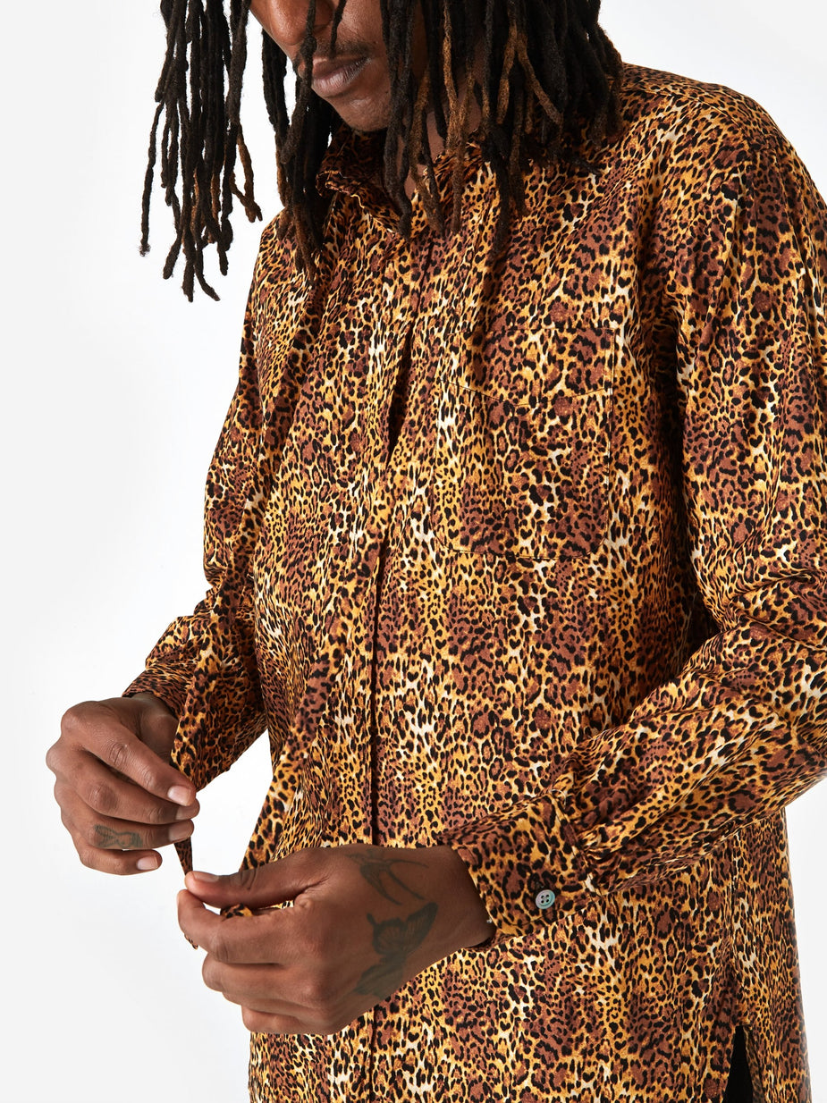 Engineered Garments Engineered Garments Rounded Collar Shirt - Brown Leopard Print - Brown