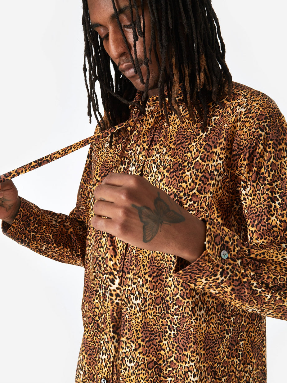 Engineered Garments Engineered Garments Rounded Collar Shirt - Brown Leopard Print - Brown