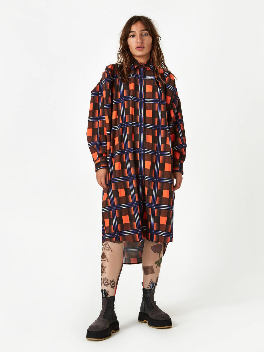 Facetasm Facetasm Checked Shirt Dress - Orange - Orange